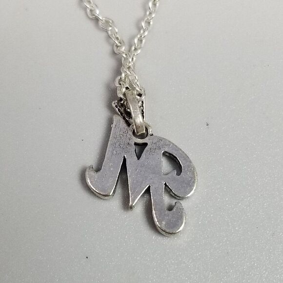 Vintage M Monogram Initial Letter Pendant Necklace, Silver Tone, Estate - Picture 5 of 10